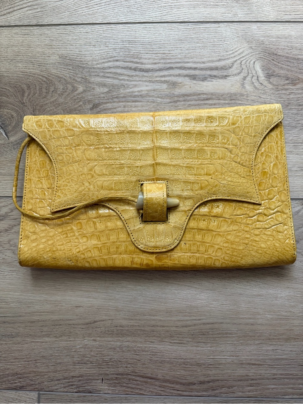 Vintage Adriana Castro Yellow Croc Leather Clutch